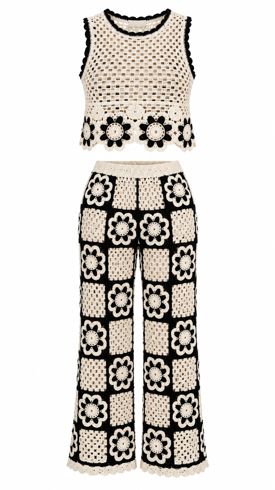 Daisy Checkered Crochet Two-Piece Set