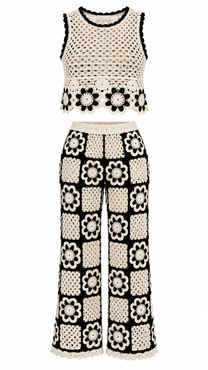 Daisy Checkered Crochet Two-Piece Set