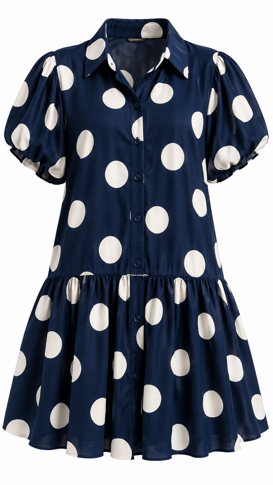 Polka Dot Puff Sleeve Shirt Dress