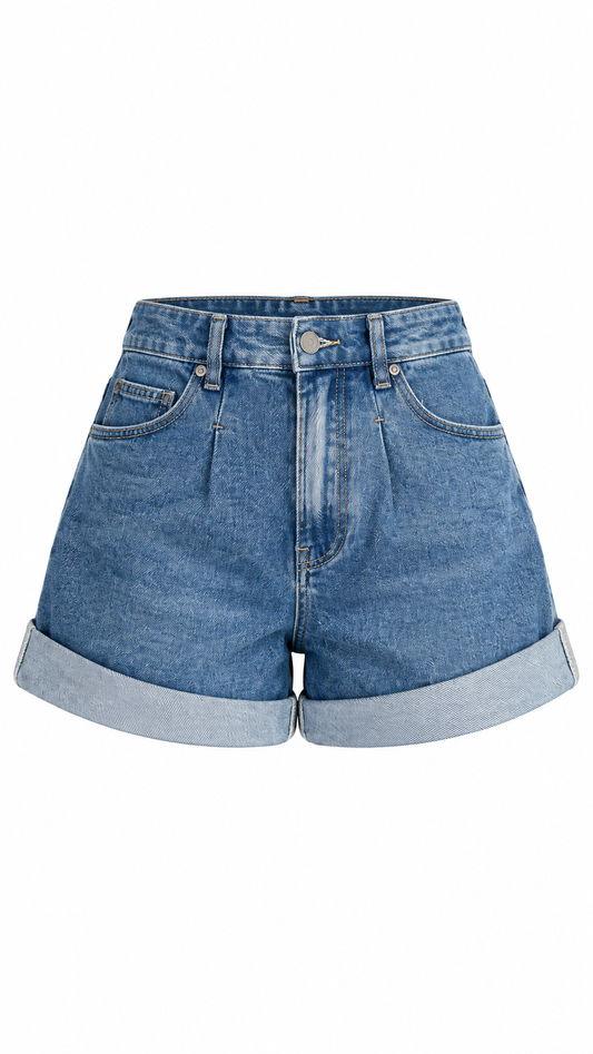 High-Waisted Cuffed Denim Shorts