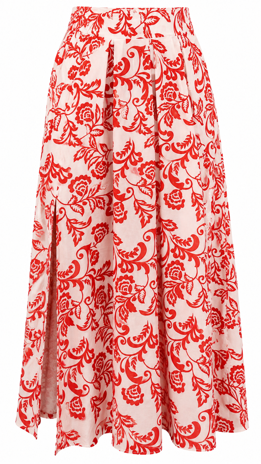 Floral Print Pleated Maxi Skirt