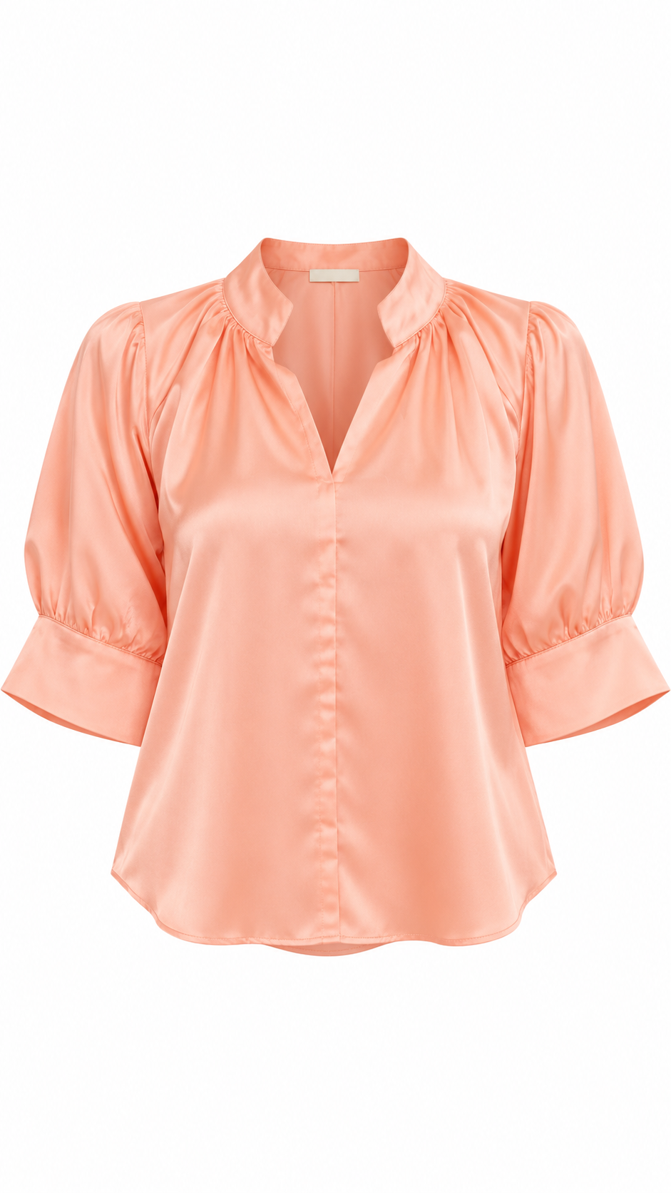 Peach Satin Puff Sleeve Blouse