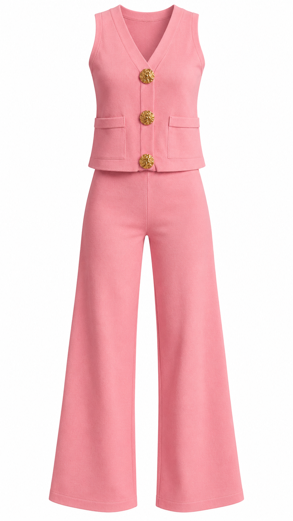 Gold Button Vest & Straight Pants Set