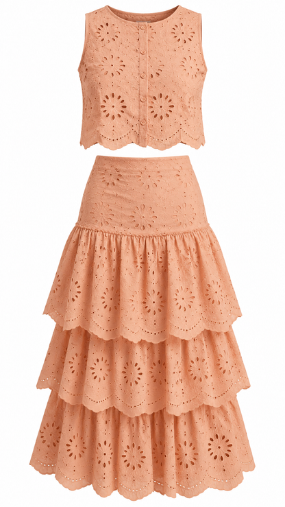 Eyelet Embroidered Two-Piece Skirt Set