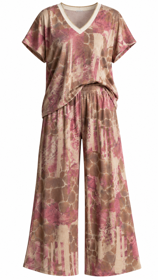 Abstract Print Two-Piece Pants Set