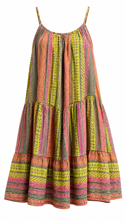 Colorful Boho Print Tiered Dress